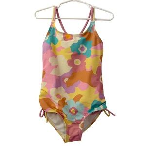 Laguna Girls One-Piece Swimsuit Floral Multicolor Size XS 5/6, Rainbow Pink Teal